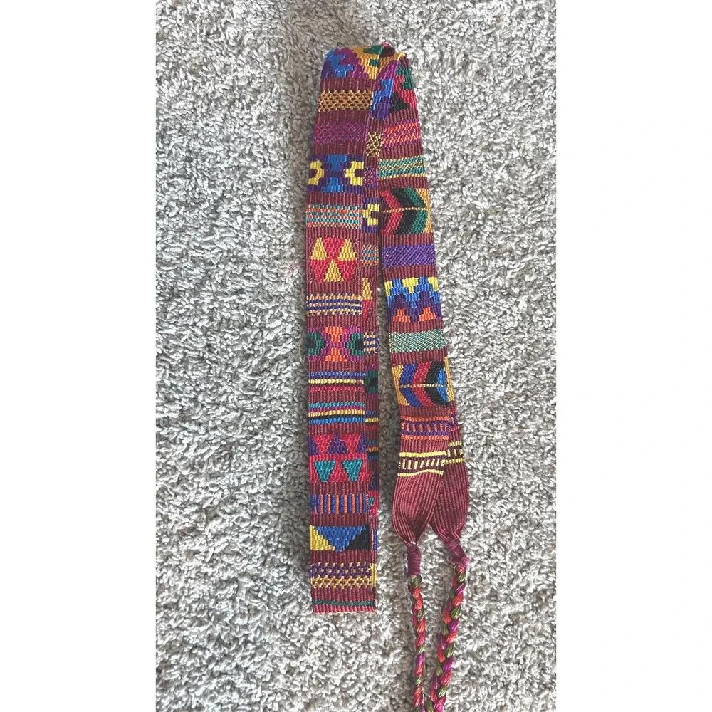 Handwoven Guatemalan Belt Multi Color Geometric Folk Art Braided Tie Accessory